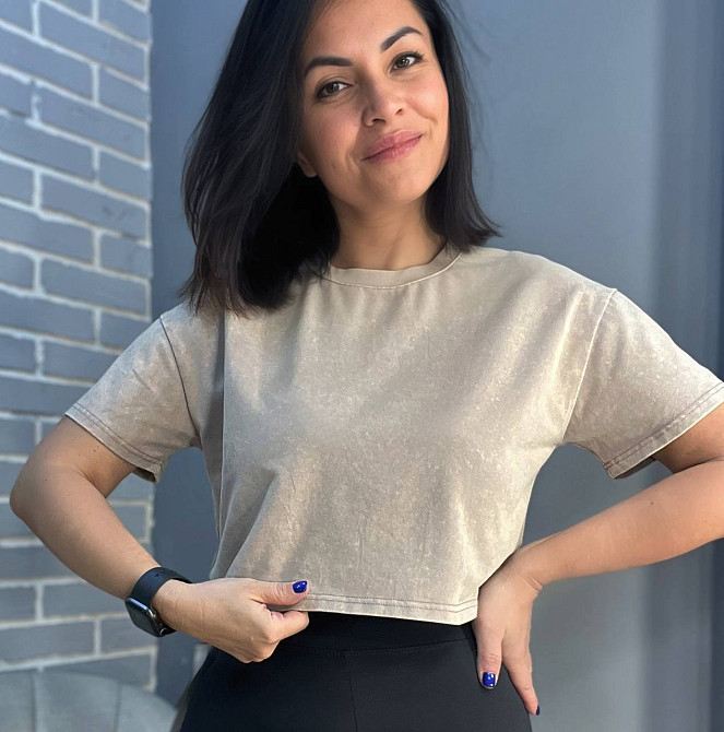 Футболка жіноча A-N 2308 варена тай-дай коротка широка кроп-топ one size бежева, бежевий, one size Київ - фото 8