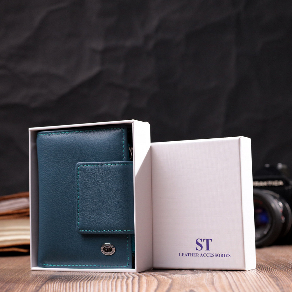 Жіноче портмоне з оригінальною монетницею з натуральної шкіри ST Leather 19450 Бірюзовий Київ - фото 1