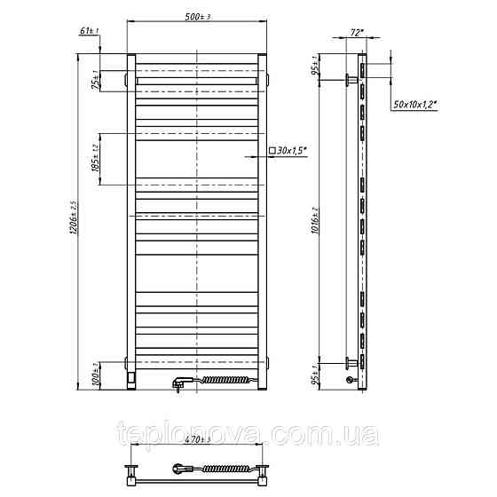 Сушарка для рушників Largo 500х1200 Sensor права з таймером, чорний муар Чернівці