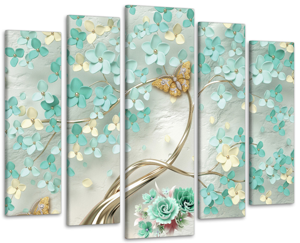 Модульна картина у вітальню / спальню Абстракція Квіти з метеликом Art-424_5 ( 80х118см ) Київ - фото 1