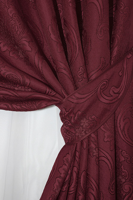 Комплект готовых штор VR-Textil Лен Корона № 1246ш Бордовый 150х270 см 2 шт (33-0079) Киев - изображение 4