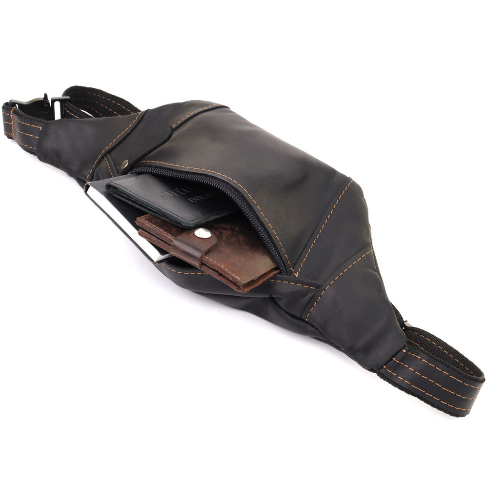 Стильная сумка-бананка для мужчин из натуральной винтажной кожи Shvigel 23120 Черный Киев - изображение 7