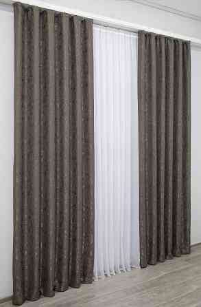 Комплект готовых штор VR-Textil Лен мрамор Pavliani № 1288ш Темное какао 100х270 см 2 шт (31-550) Киев