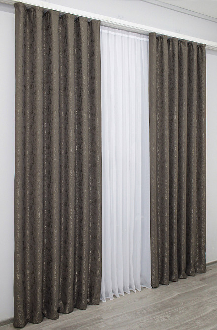 Комплект готовых штор VR-Textil Лен мрамор Pavliani № 1288ш Темное какао 100х270 см 2 шт (31-550) Киев - изображение 4
