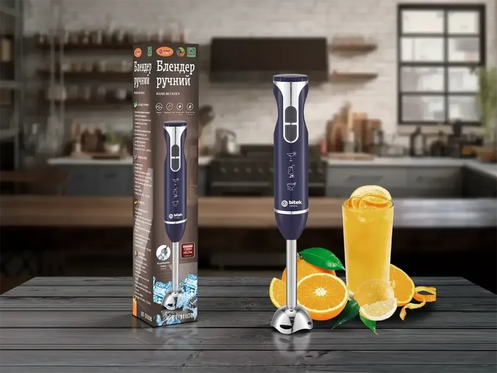 Погружной блендер ручной металл 1800Вт, 2 скорости, импульсный режим, стильный дизайн BITEK BT-311DB Одесса - изображение 1