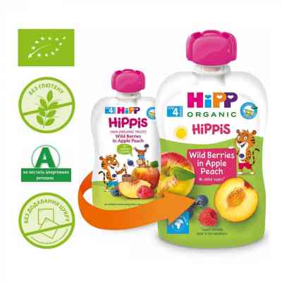 Дитяче пюре HiPP Яблуко Персик Чорниця Малина 100 г (9062300133773) Вінниця