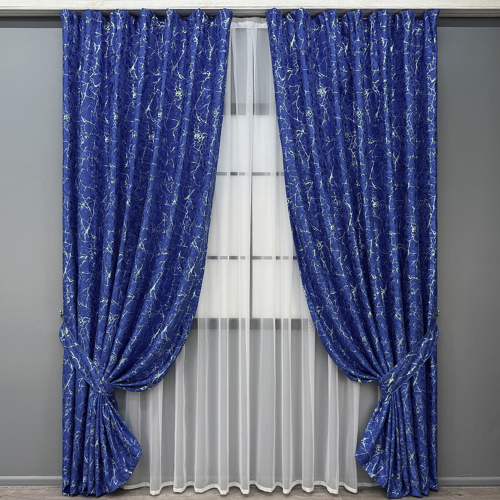 Комплект готових штор VR-Textil Льон мармур Royal Touch № 2003ш Синій 150х270 см 2 шт (33-0971) Київ - фото 2