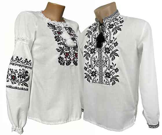 Чоловіча вишиванка на короткий рукав чорним по білому Київ