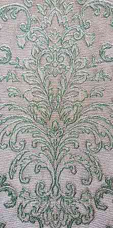 Шпалери вініл на флізеліні AdaWall Seyyah 1.06х10 вензелю завитки великі структурні смарагдові срібло на сірому Київ