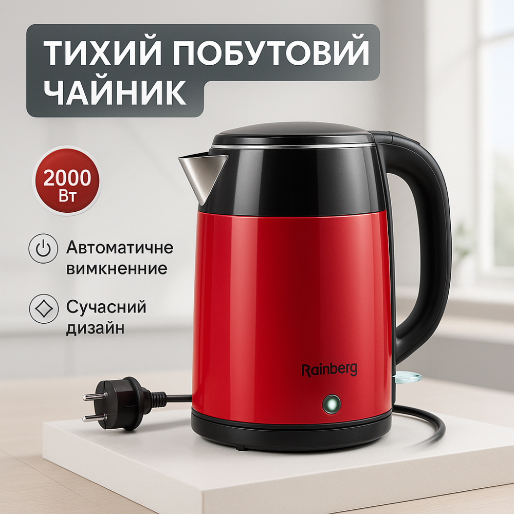 Электрический чайник с индикатором питания Rainberg RB-2244 2000 Вт 2 л, Чайник дисковый BU-64 Львов - изображение 16