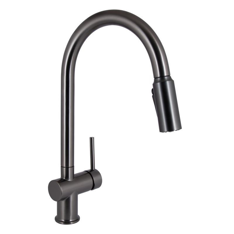Смеситель для кухни Qtap Rozcesti с выдвижным изливом с подключением для питьевой воды Gunmetal Black PVD Харьков - изображение 1