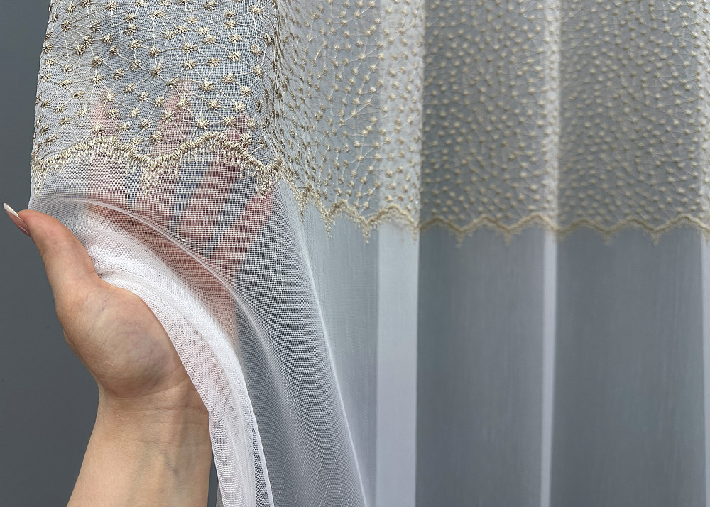 Тюль VR-Textil 1655т Бамбук с вышивкой и люрексом Молочный с капучино 300х270 см (42-0659) Киев - изображение 4