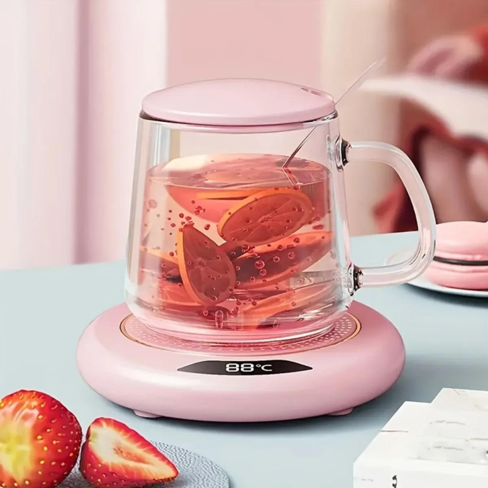 Підставка з підігрівом для напоїв, термонагрівач для чашки 20 Вт з USB-дротом і індикатором температури, рожевий Кам'янець-Подільський - фото 1