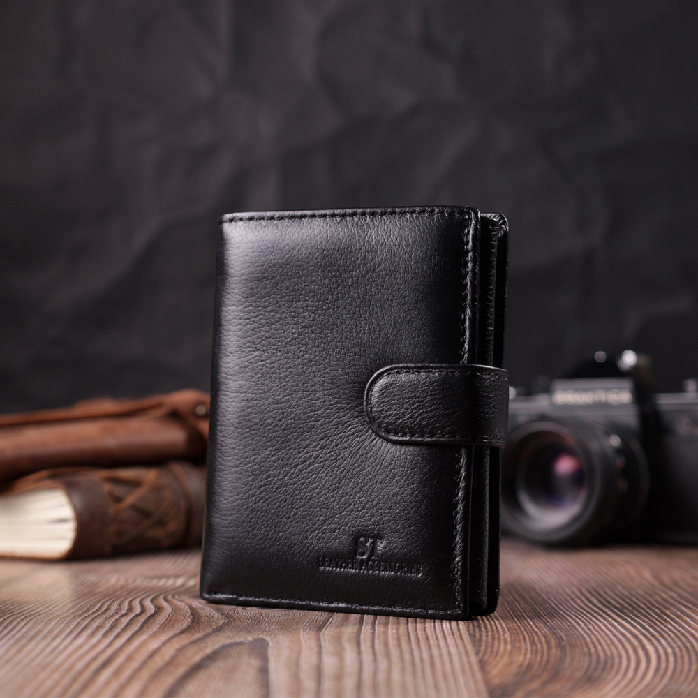 Чоловічий вертикальний шкіряний гаманець, чорний (ST Leather) Київ - фото 11
