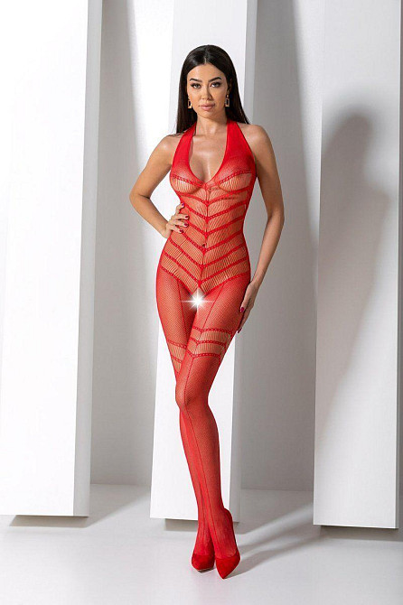 Бодістокінг з плетінням на животику Passion BS100 One Size, red, декоративний шов, з доступом Sex Aura Київ - фото 8