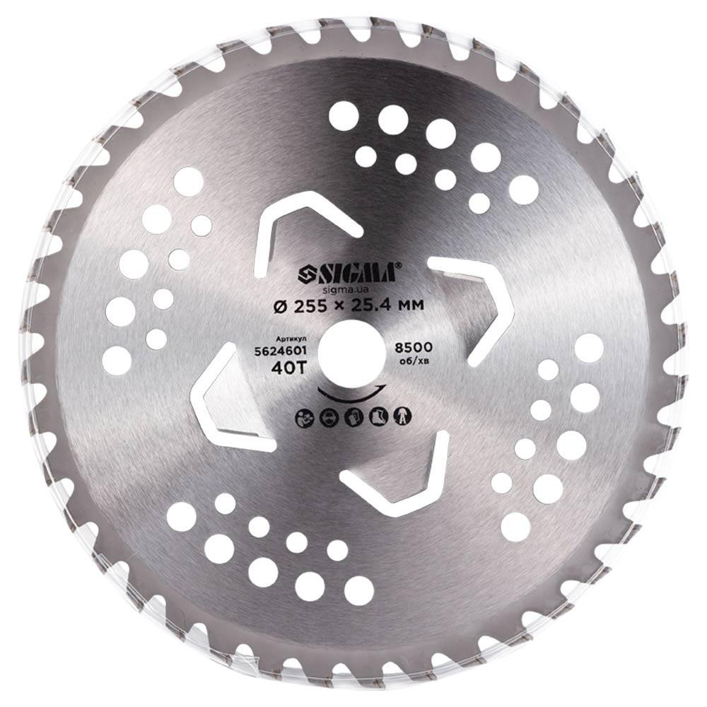 Диск для тримера з твердосплавними напайками Ø 255×25.4 мм 40Т 4 підрізні лопаті SIGMA (5624601) Київ - фото 3