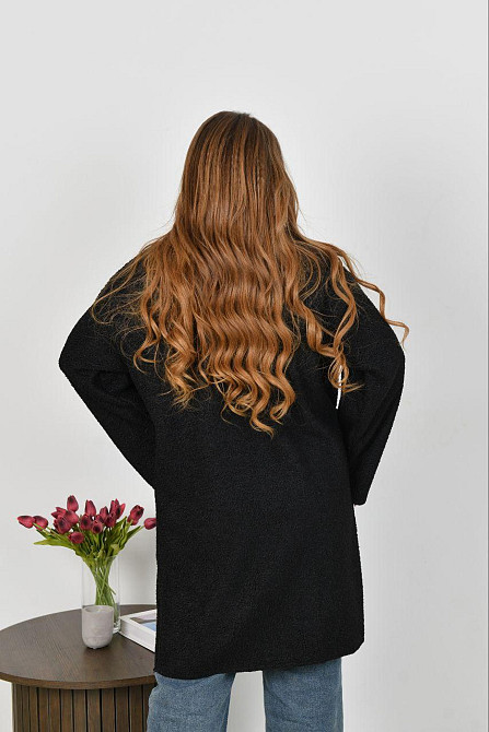 Жіноче стильне пальто з кишенями баранець на флісі Чорний, 46/48 Одеса - фото 3