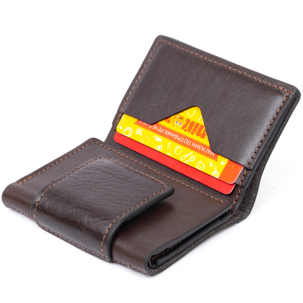 Портмоне вертикальне з хлястиком на магніті на одне відділення GRANDE PELLE 11305 Коричневе Київ - фото 8