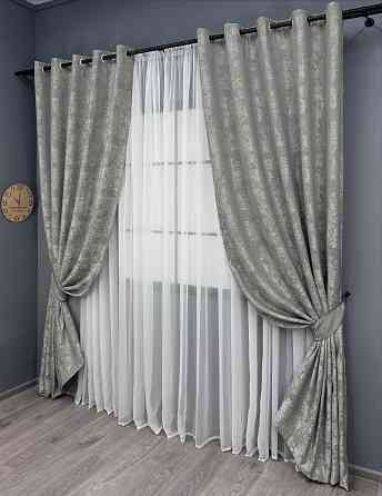 Комплект штор на люверсах VR-Textil Жакард Sultan XO № 1125ш сірий 150х250 см 2 шт (37-0157) Київ