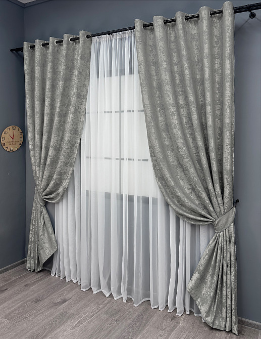Комплект штор на люверсах VR-Textil Жакард Sultan XO № 1125ш сірий 150х250 см 2 шт (37-0157) Київ - фото 3