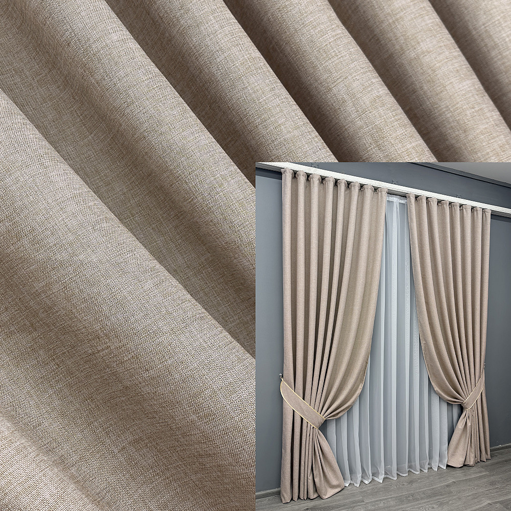 Комплект готових штор VR-Textil Льон ALORA-TON № 1874ш Бежевий 100х290см 2 шт (31-939) Київ - фото 1