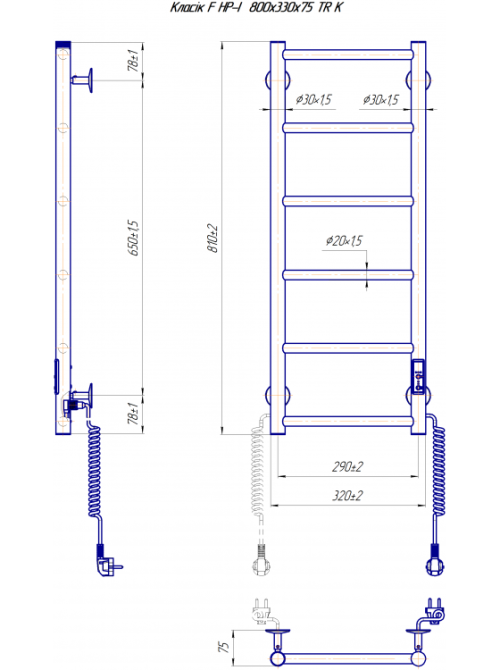 Электрический полотенцесушитель Mario Классик F HP-I 800x330 TR К таймер-регулятор, черный мат Киев - изображение 2