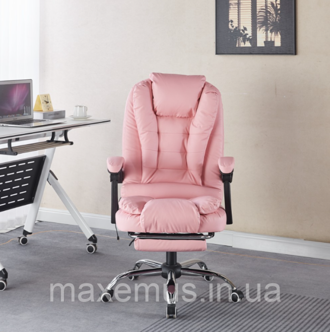 Кресло Bonro B 6 0 7 1 офисное с функцией массажа и выдвижной подставкой для ног кресло компьютерное розовый цвет Мостиска - изображение 6