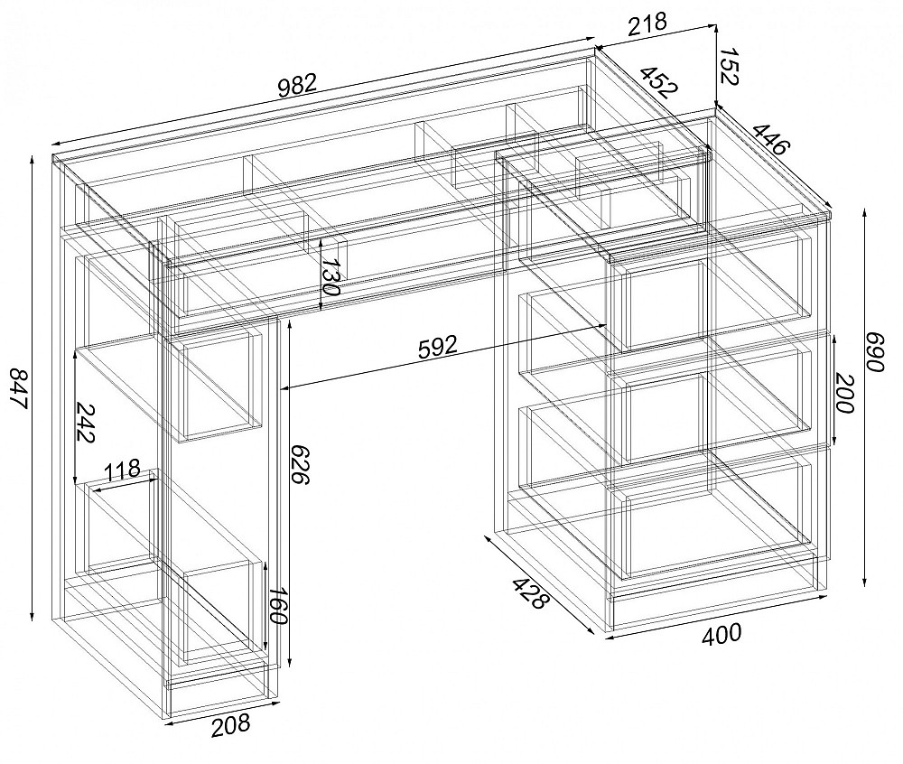 Стол туалетный Трюмо Кристалл, Дуб Крафт Білий, 1200/452/847 Львов - изображение 6