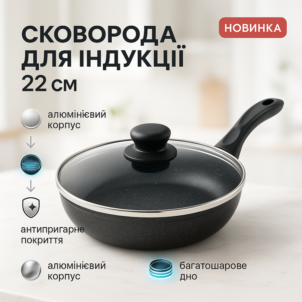 Надійна сковорода для дому UNIQUE, Сковороди з покриттям від пригорання, Якісна сковорода для дому YX-79 Львів - фото 10