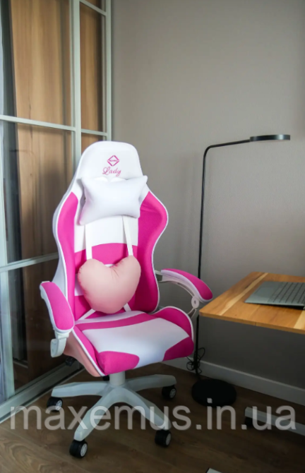 Геймерское раскладное кресло для девушек игровое для приставки стул компьютерный Bonro B 807 розовый с белым Мостиска - изображение 1