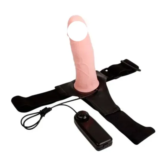 Порожнистий страпон з вібрацією 19*5 см - Тілесний Вінниця