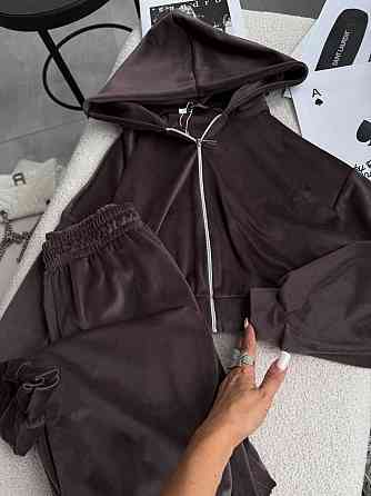 Женский стильный прогулочный костюм двойка: кофта и штаны в спортивном стиле велюр Шоколадный, 46/48 Одесса