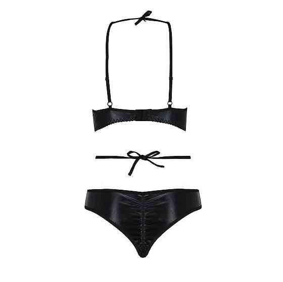 Комплект белья Passion Exclusive NAVEL SET L/XL, black, трусики и лиф с элементами под латекс Sex Aura Киев