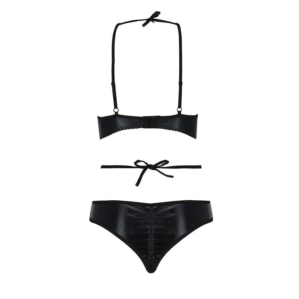 Комплект белья Passion Exclusive NAVEL SET L/XL, black, трусики и лиф с элементами под латекс Sex Aura Киев - изображение 6