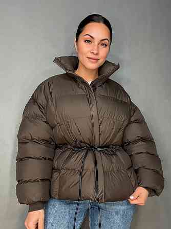 Куртка женская Fashion 3097 пуффер оверсайз со шнурком на талии коричневая, коричневый, S Киев