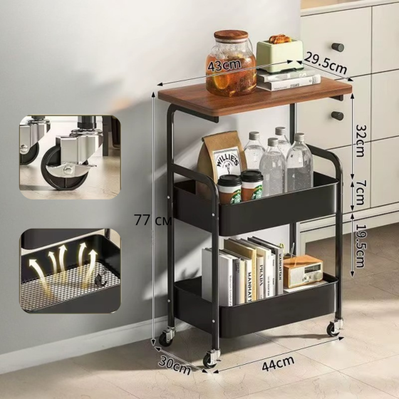 Полка 3-ярусная для хранения,металлическая передвижная тумба для спальни,кухни приставной столик на колесиках Каменец-Подольский
