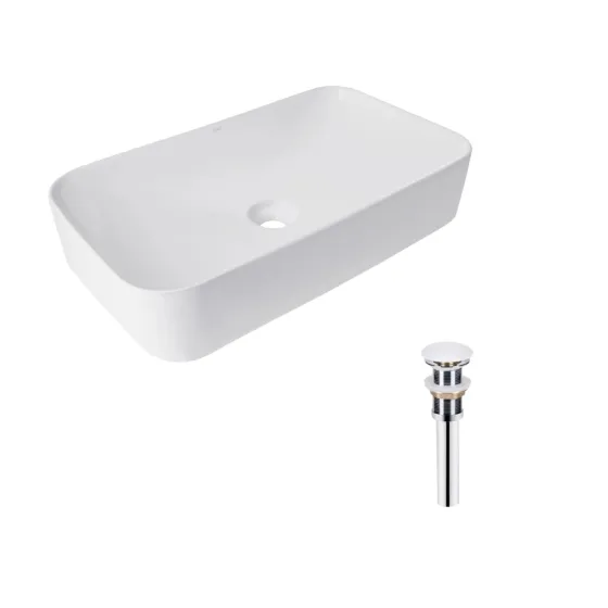 Комплект Qtap Tern: Раковина накладная прямоугольная 610x350x135 мм WHITE + Донный клапан PU02 Киев