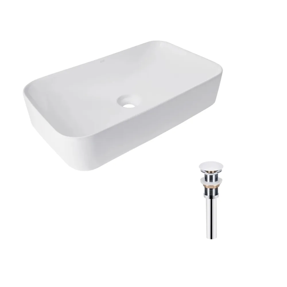 Комплект Qtap Tern: Раковина накладная прямоугольная 610x350x135 мм WHITE + Донный клапан PU02 Киев - изображение 1