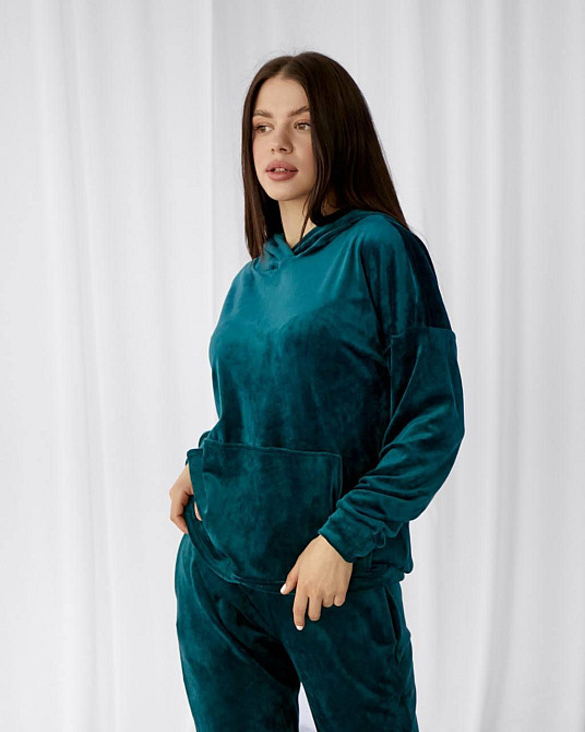 Жіночий велюровий костюм із капюшоном Смарагдовий M Харків - фото 5