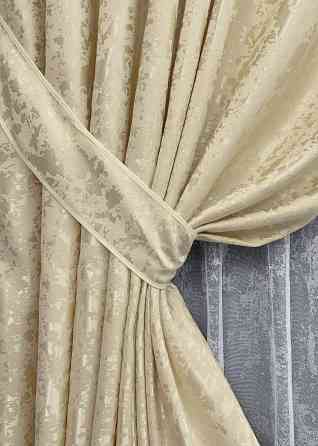 Комплект штор VR-Textil Льон Мармур 150х270 2шт і Тюль 500х270 1909ш-1400т Кремовий з білим 71-137/4 Київ