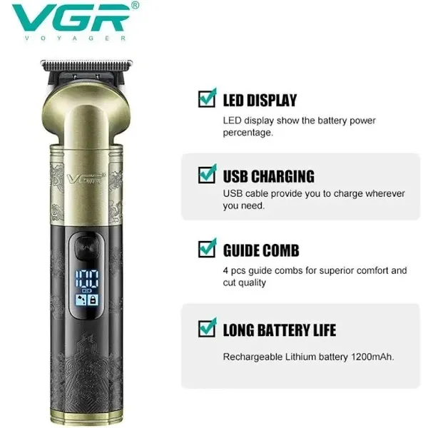 Універсальна Акумуляторна Машинка для стрижки VGR V296 змінні насадки 4 штуки, регулювання довжини Одеса - фото 1