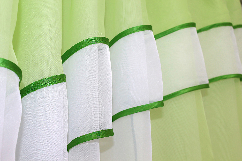 Кухонний комплект VR-Textil № 058к шторки і тюль з ламбрекеном салатовий з білим 270х170 см (50-497) Київ - фото 5