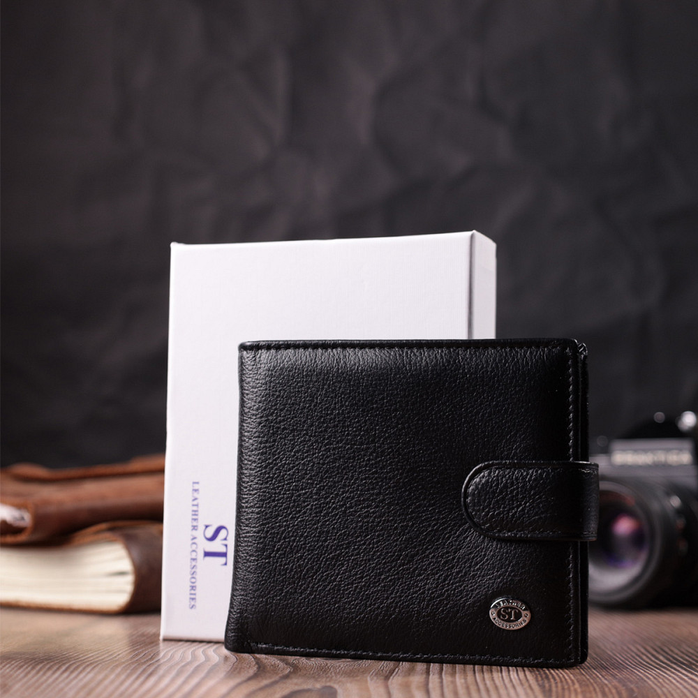 Мужской трендовый бумажник из натуральной кожи Черный (ST Leather) Киев - изображение 4