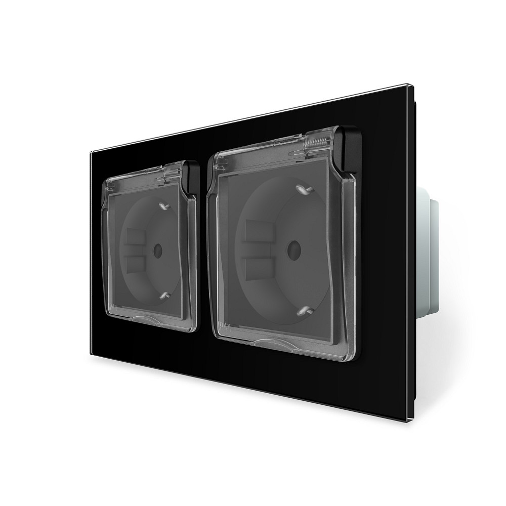LIVOLO Подвійна електрична розетка вологозахисна з кришкою IP44 з заземленням, LIVOLO, чорна, с Коломыя - изображение 1