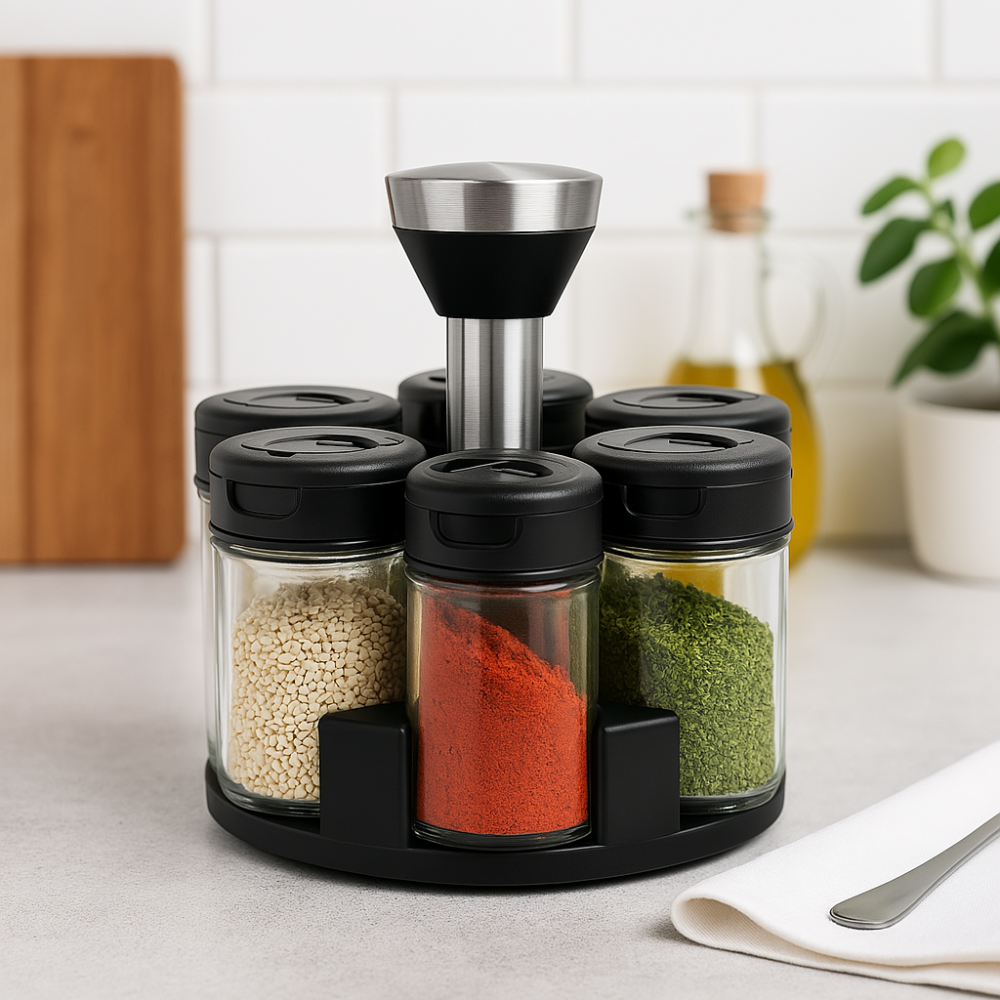 Набір спецій 8 баночок на підставці, що обертається | Спеція для кухні скляна Київ - фото 1