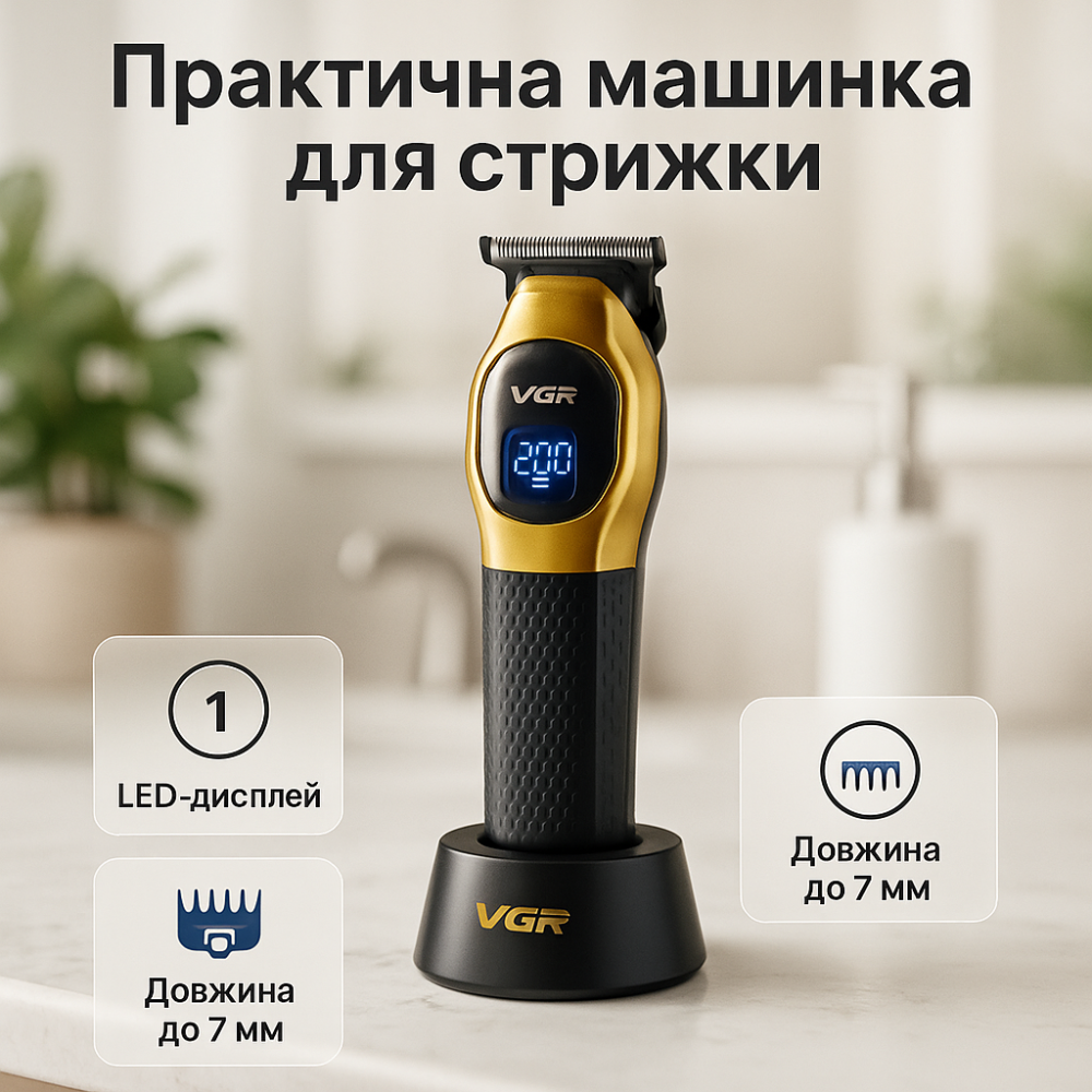 Профессиональный триммер с насадками VGR V-886T GOLD, Универсальная машинка для стрижки головы и бороды BC-44 Львов - изображение 18