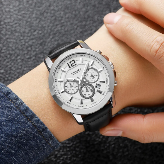 Годинник чоловічий наручний Skmei 1989 (Сріблястий з білим) Київ