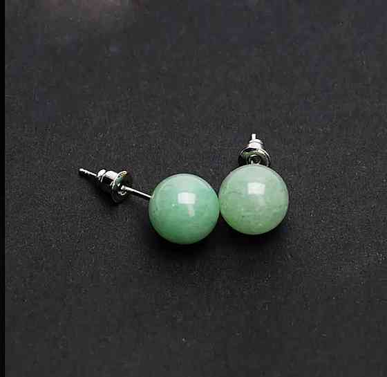 Серьги пусеты из натурального зеленого авантюрина, круглые серьги 1 см Киев