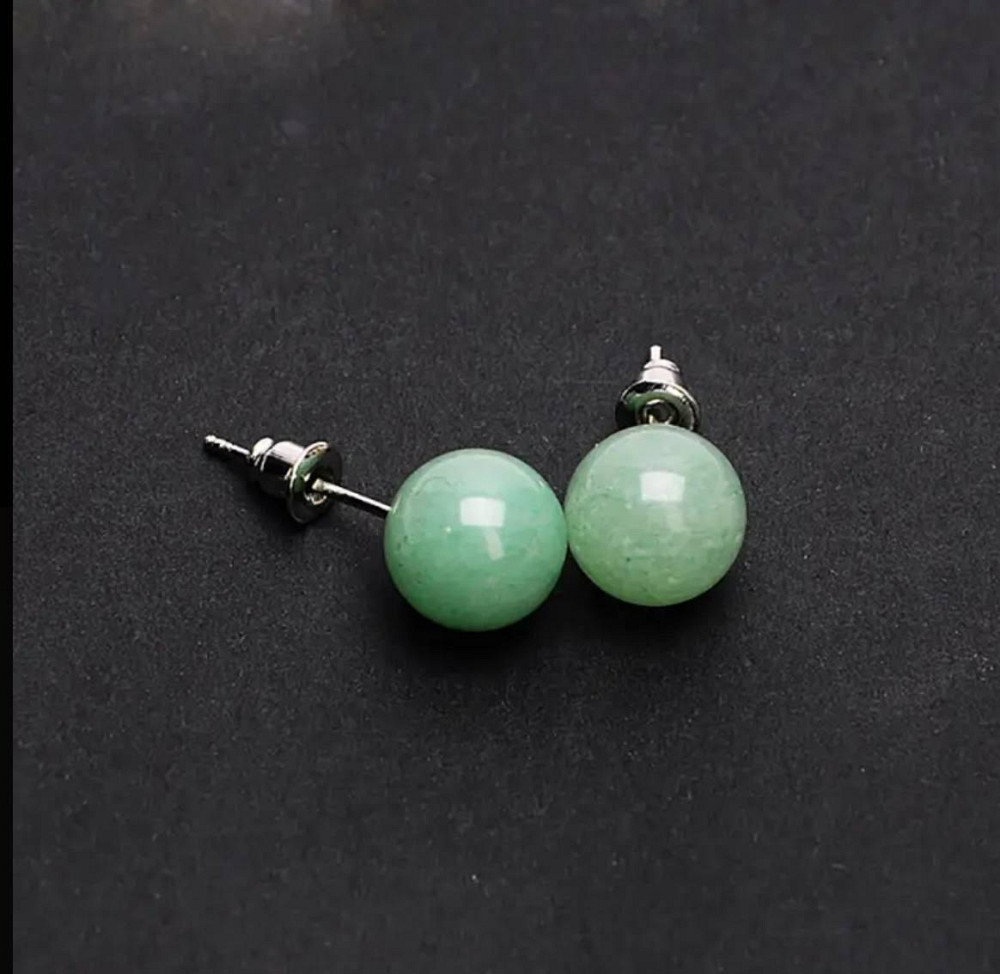 Сережки пусети з натурального зеленого авантюрину, круглі сережки 1 см Київ - фото 2
