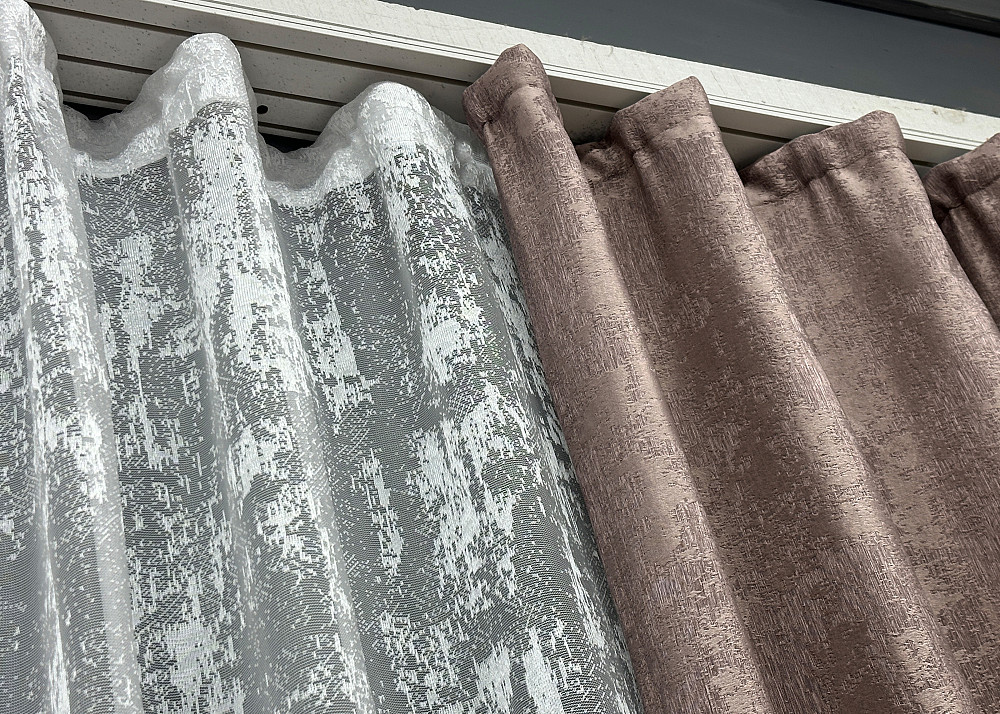 Комплект штор VR-Textil Жаккард Мрамор 100х270 2шт и Тюль 300х270 1669ш-1400т Какао с белым 71-008/1 Киев - изображение 7
